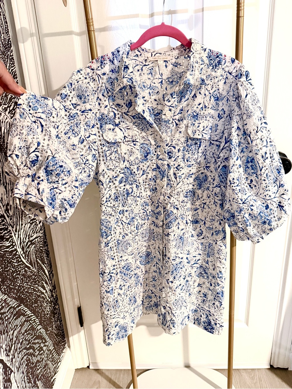 Love The Label The Sula Dress - Collared Puff Sleeve Summer Dress Blue White - Picture 8 of 8